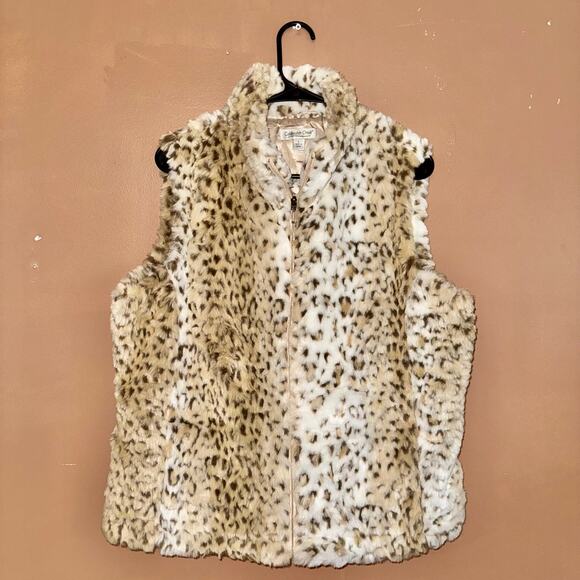 Coldwater Creek Faux Fur Tan Animal Print Vest Full Zip Women's - Size Large - Picture 4 of 8